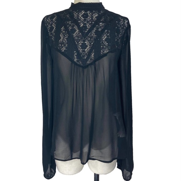 Zara Tops - Zara black lace high neck blouse, NEW ladies medium chiffon feminine peasant top